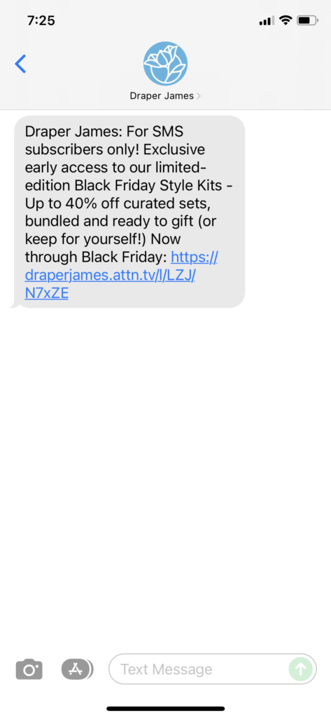 Draper James Text Message Marketing Example - 11.25.2021