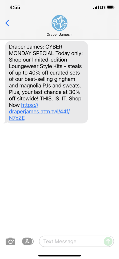 Draper James Text Message Marketing Example - 11.29.2021