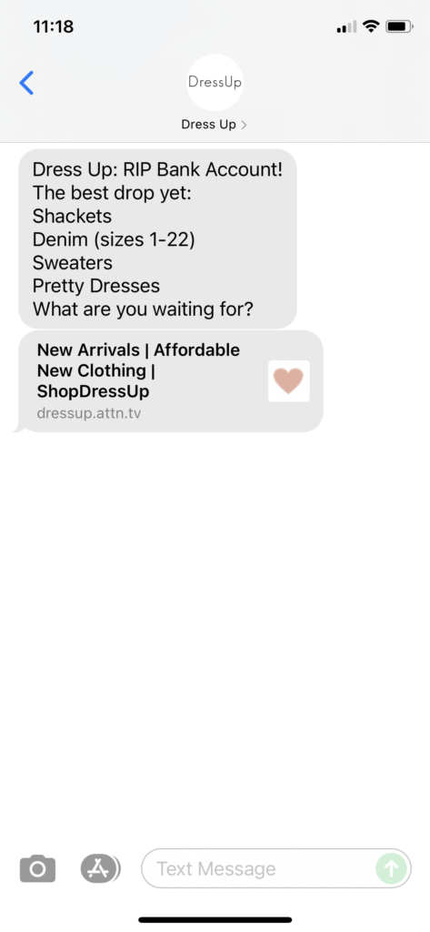 Dress Up Text Message Marketing Example - 10.30.2021