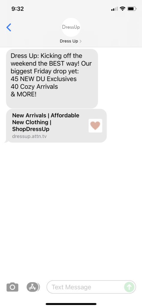 Dress Up Text Message Marketing Example - 11.05.2021