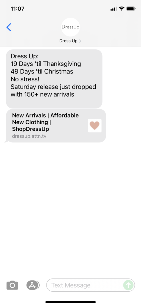 Dress Up Text Message Marketing Example - 11.06.2021