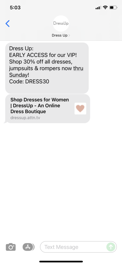 Dress Up Text Message Marketing Example - 11.11.2021
