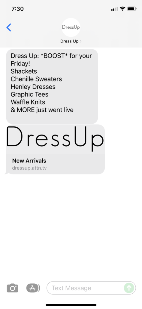 Dress Up Text Message Marketing Example - 11.19.2021