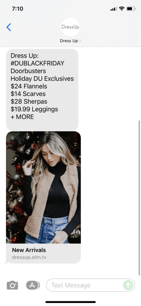 Dress Up Text Message Marketing Example - 11.26.2021