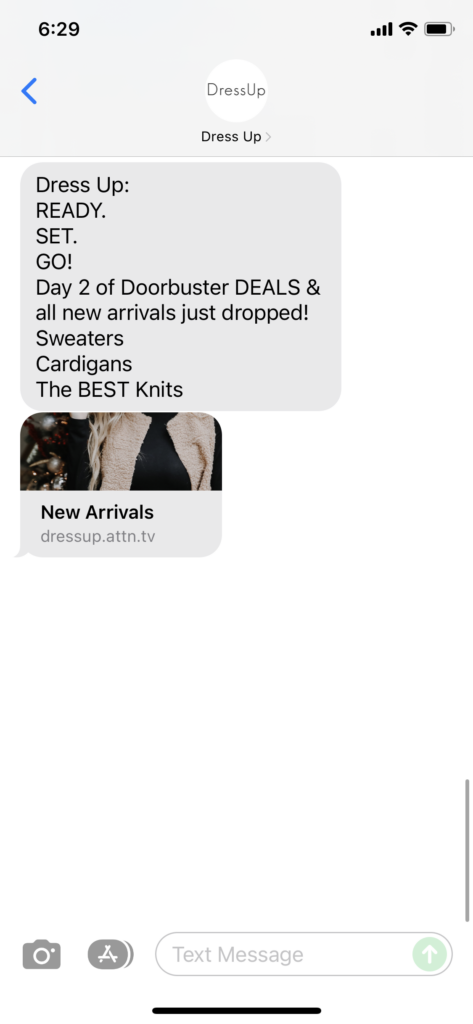 Dress Up Text Message Marketing Example - 11.27.2021