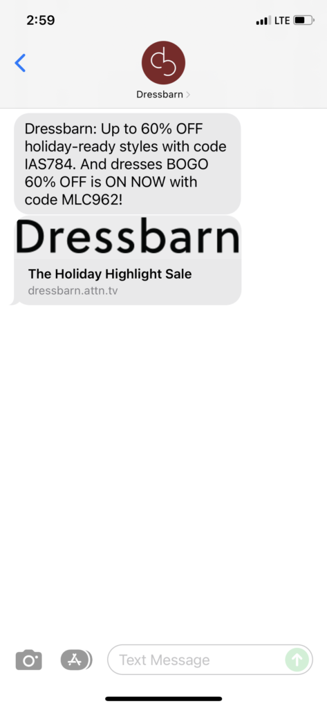 Dressbarn Text Message Marketing Example - 11.16.2021