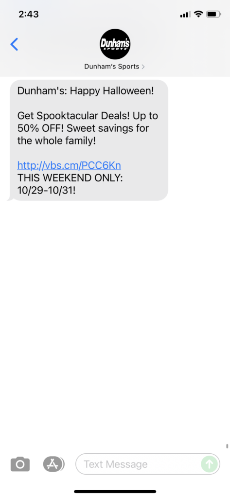 Dunham's Text Message Marketing Example - 10.29.2021