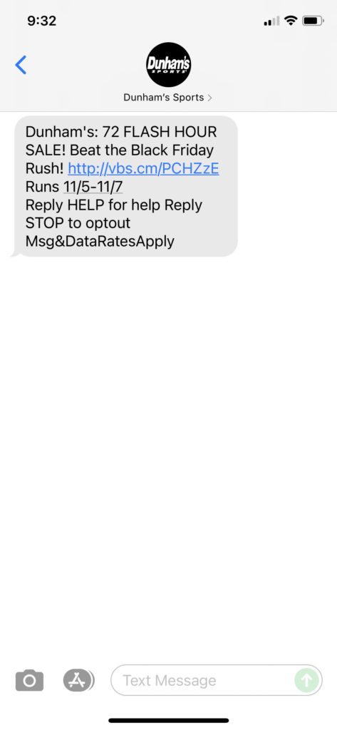 Dunham's Text Message Marketing Example - 11.05.2021