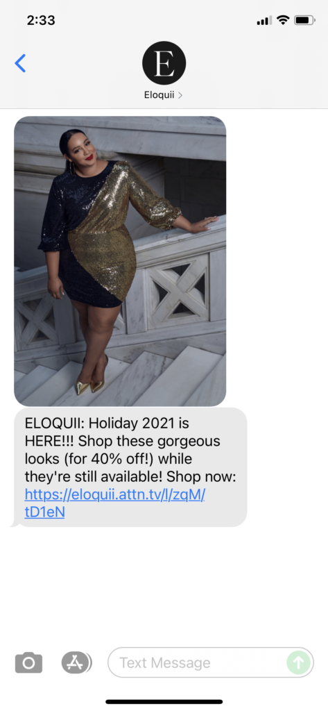 ELOQUII Text Message Marketing Example - 11.01.2021