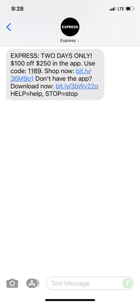 Express Text Message Marketing Example - 11.02.2021