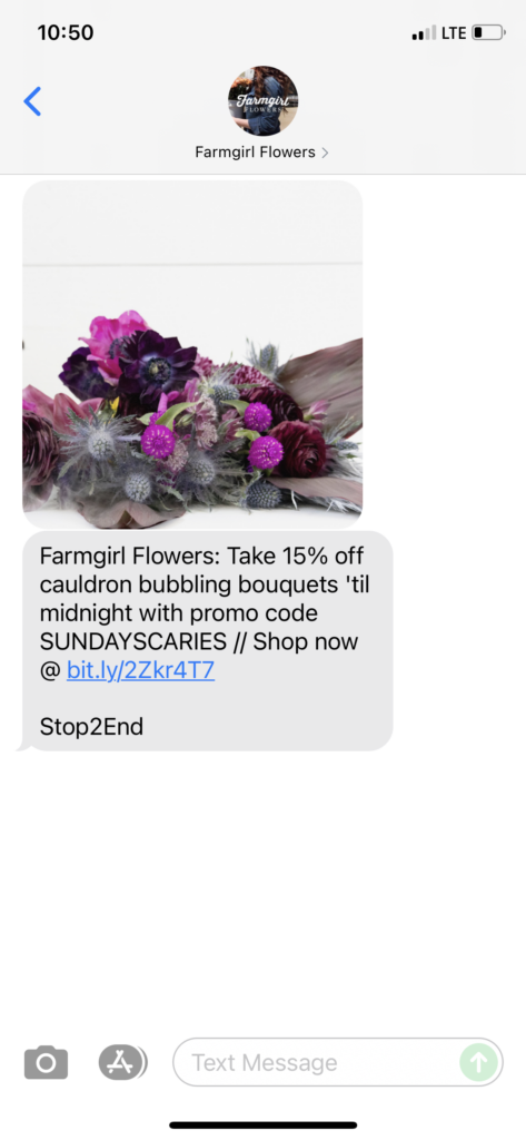 Farmgirl Flowers Text Message Marketing Example - 10.24.2021