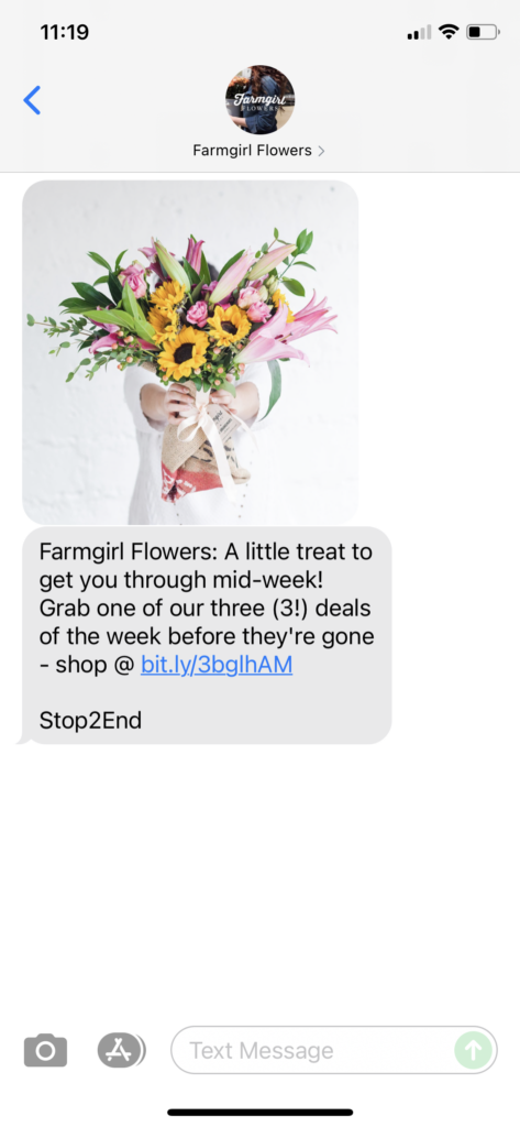 Farmgirl Flowers Text Message Marketing Example - 10.27.2021