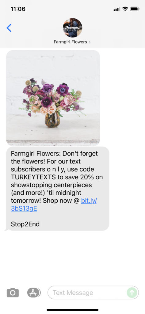 Farmgirl Flowers Text Message Marketing Example - 11.06.2021
