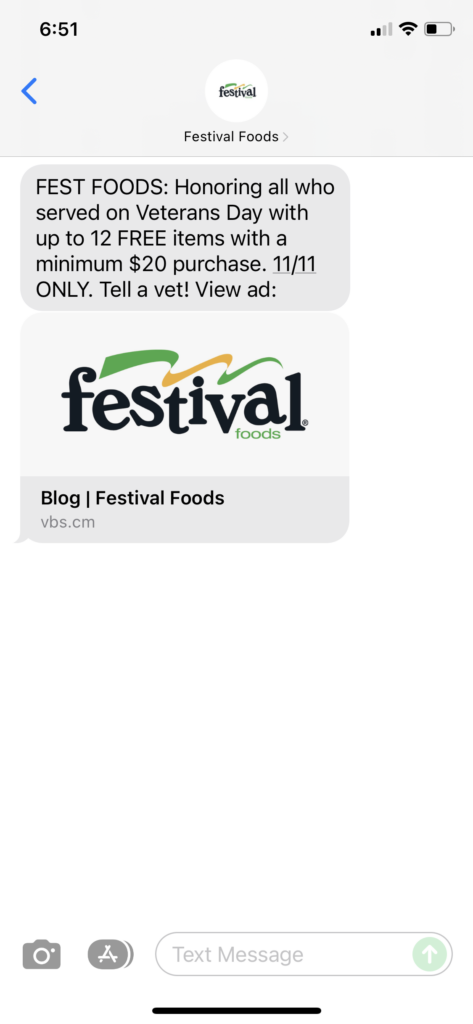 Festival Foods Text Message Marketing Example - 11.10.2021