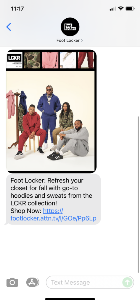 Foot Locker Text Message Marketing Example - 10.30.2021