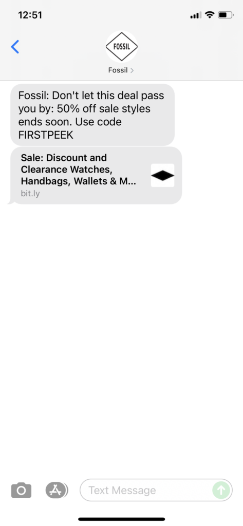 Fossil Text Message Marketing Example - 11.05.2021