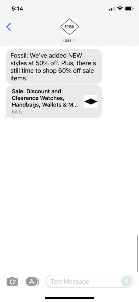 Fossil Text Message Marketing Example - 11.29.2021