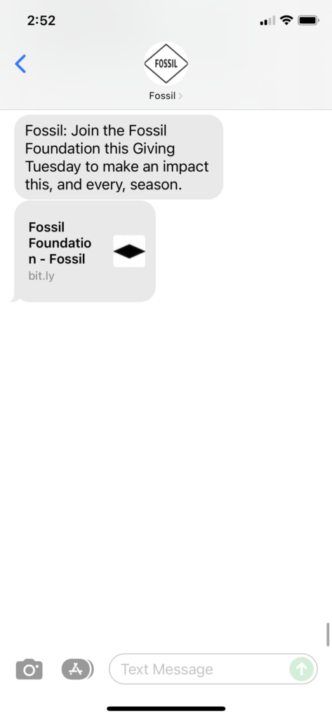 Fossil Text Message Marketing Example - 11.30.2021