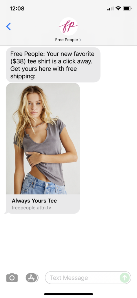Free People Text Message Marketing Example - 11.08.2021