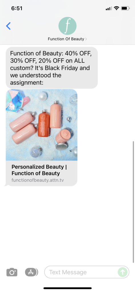 Function of Beauty Text Message Marketing Example - 11.26.2021