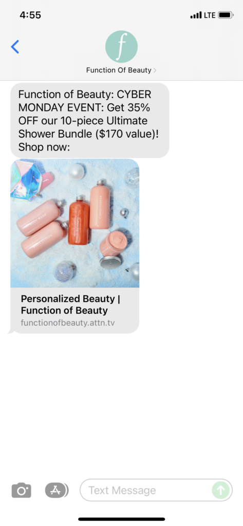 Function of Beauty Text Message Marketing Example - 11.29.2021