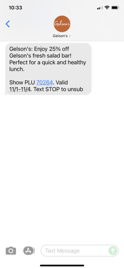 Gelson's Text Message Marketing Example - 11.01.2021