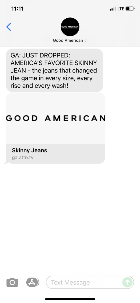 Good American Text Message Marketing Example - 11.04.2021