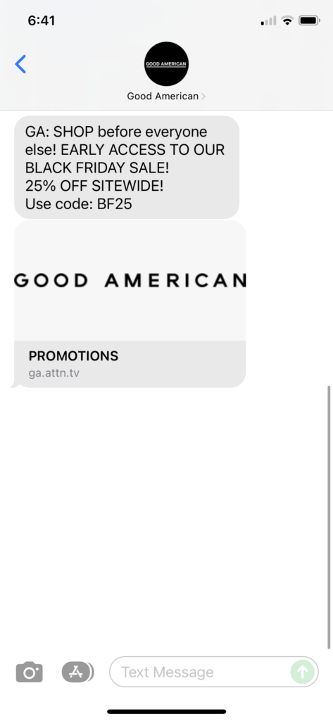 Good American Text Message Marketing Example - 11.22.2021