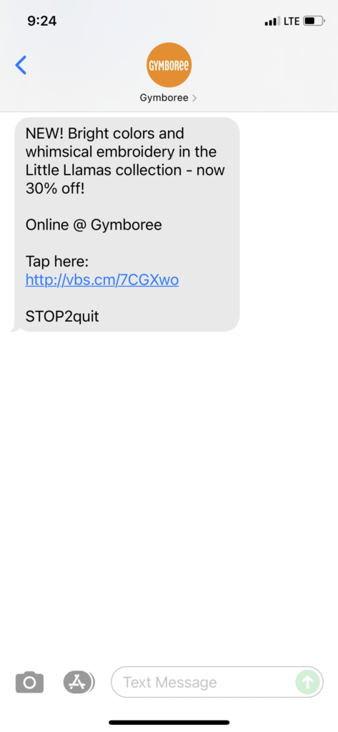 Gymboree Text Message Marketing Example - 11.02.2021