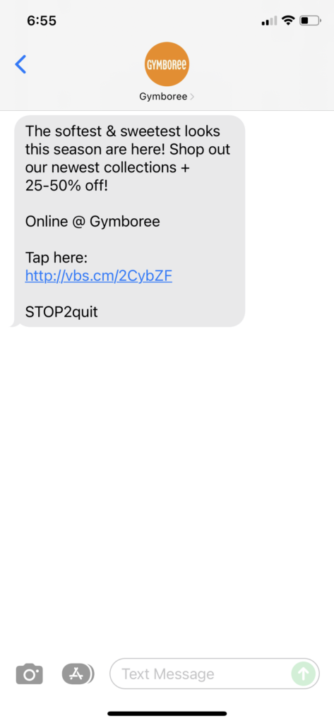 Gymboree Text Message Marketing Example - 11.09.2021