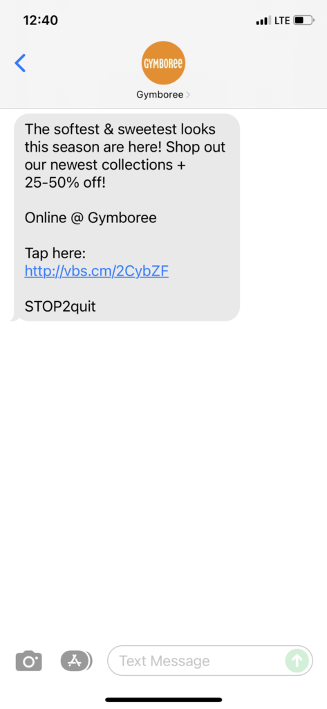 Gymboree Text Message Marketing Example - 11.10.2021