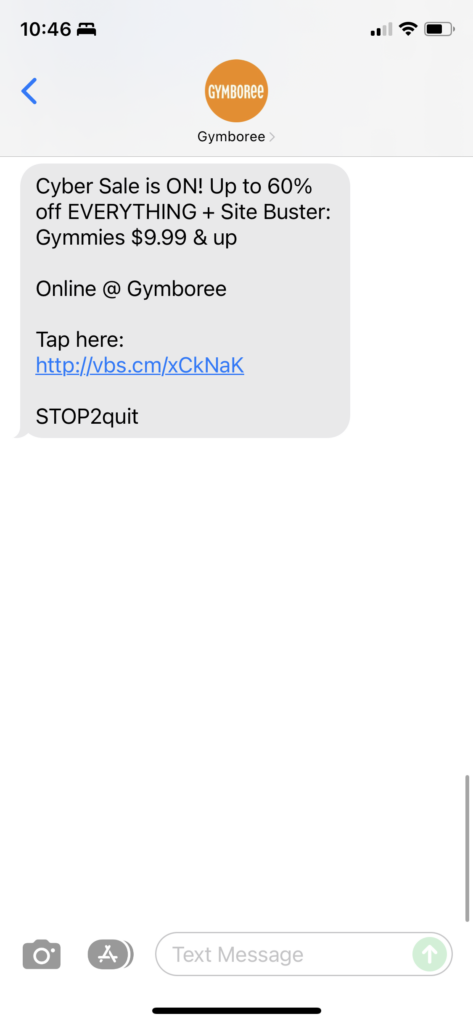 Gymboree Text Message Marketing Example - 11.28.2021