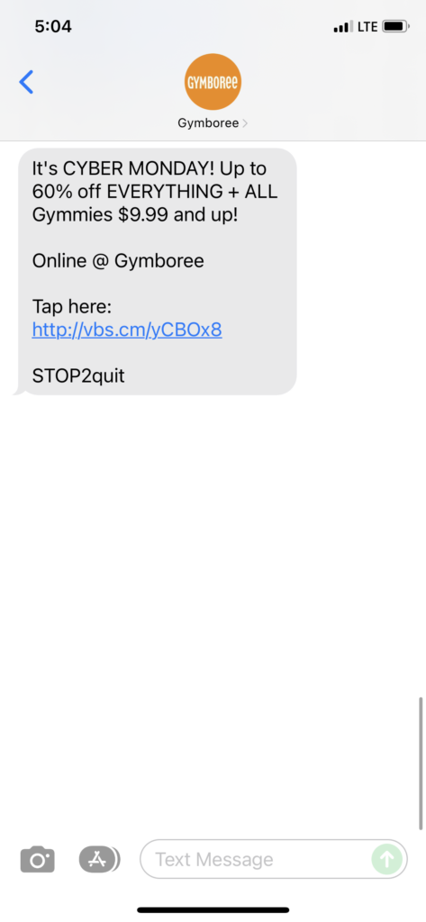 Gymboree Text Message Marketing Example - 11.29.2021