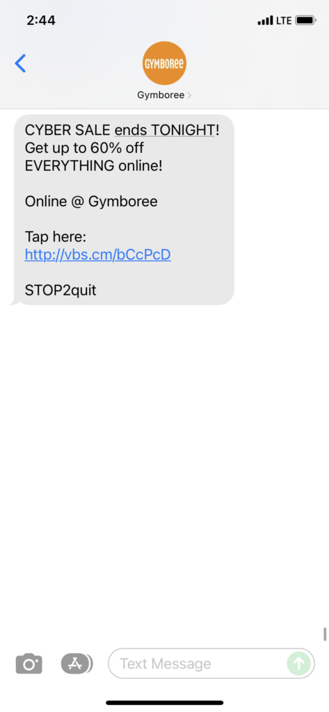 Gymboree Text Message Marketing Example - 11.30.2021