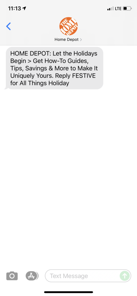Home Depot 1 Text Message Marketing Example - 11.04.2021