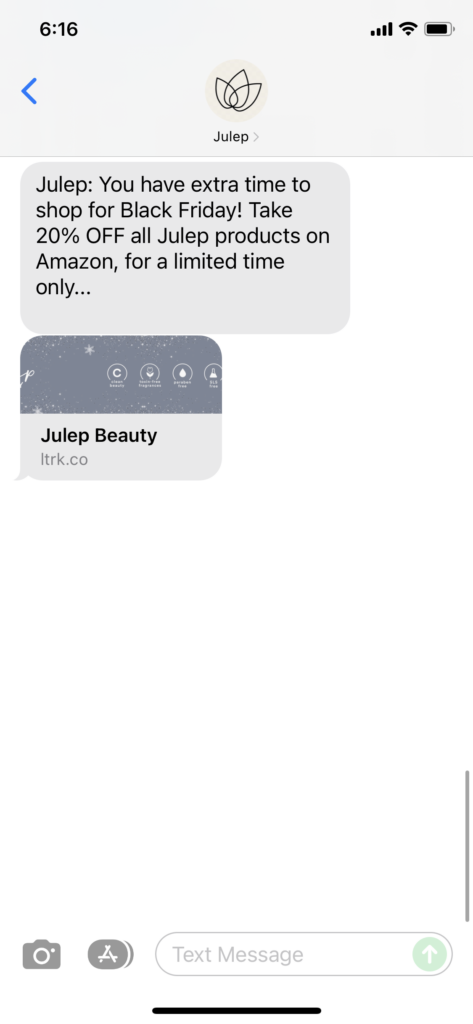 Julep Text Message Marketing Example - 11.27.2021