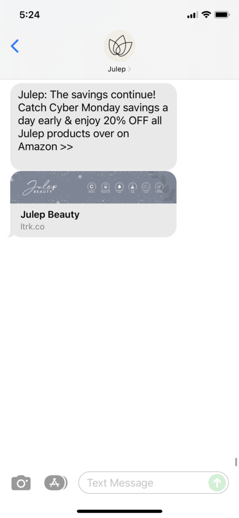 Julep Text Message Marketing Example - 11.28.2021