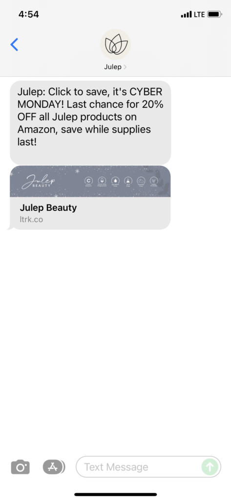 Julep Text Message Marketing Example - 11.29.2021