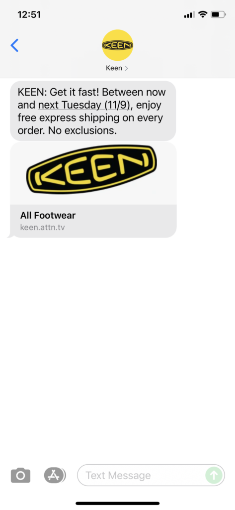 Keen Text Message Marketing Example - 11.05.2021