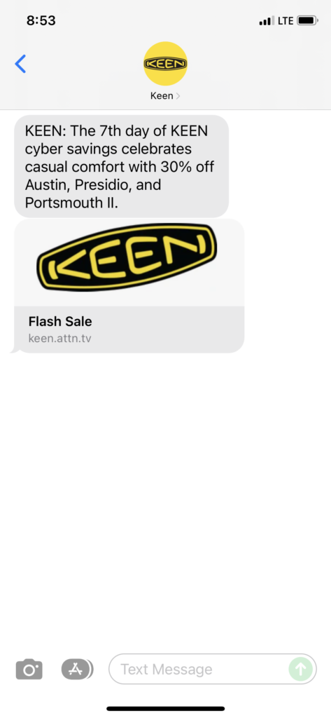 Keen Text Message Marketing Example - 11.17.2021