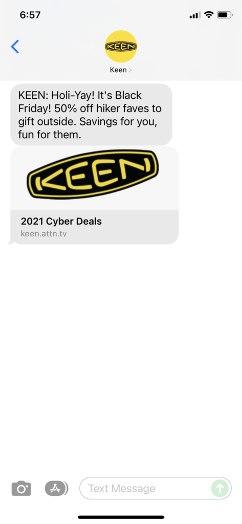 Keen Text Message Marketing Example - 11.26.2021