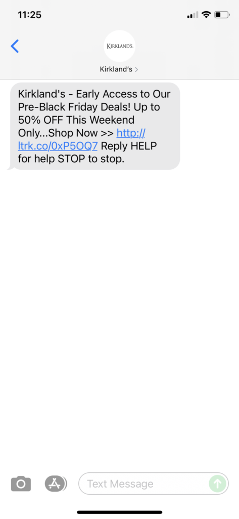 Kirkland's Text Message Marketing Example 10.23.2021