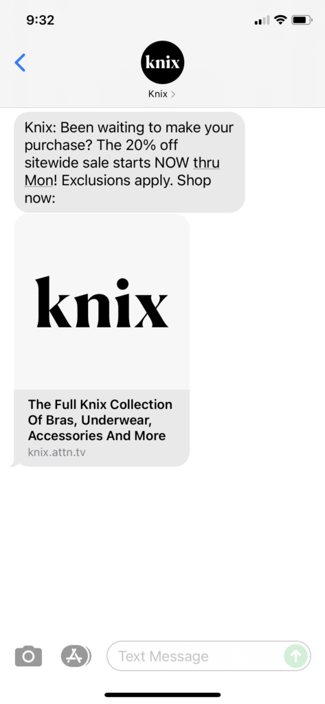 Knix Text Message Marketing Example - 11.05.2021