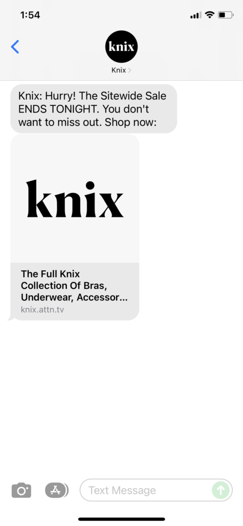 Knix Text Message Marketing Example - 11.08.2021