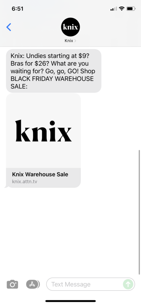 Knix Text Message Marketing Example - 11.26.2021