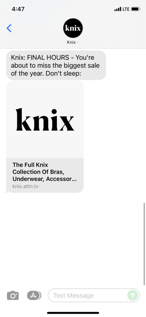 Knix Text Message Marketing Example - 11.29.2021