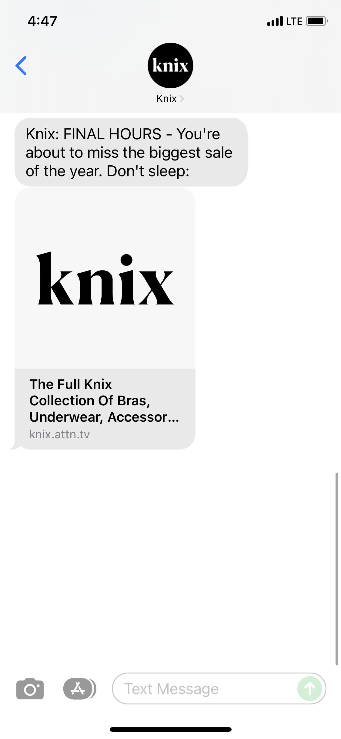 Knix Text Message Marketing Example – 08.22.2021