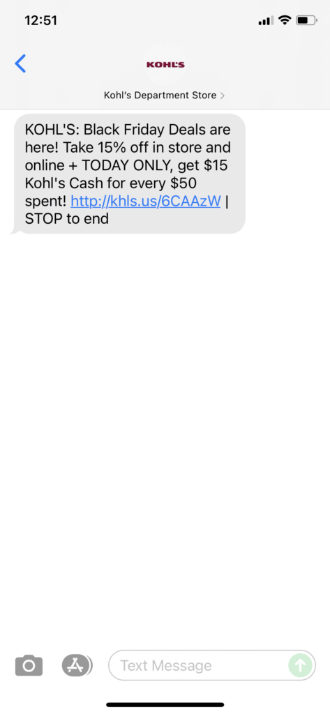 Kohl's Text Message Marketing Example - 11.05.2021
