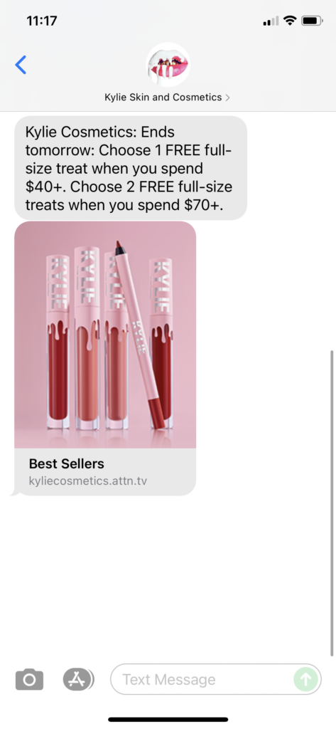 Kylie Skin and Cometics Text Message Marketing Example - 10.30.2021