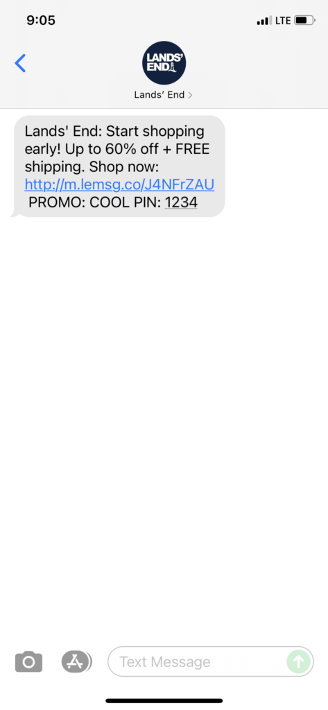 Lands' End Text Message Marketing Example - 11.04.2021